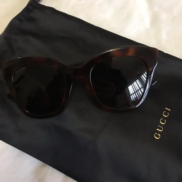 GUCCI GG0029s 002 Shiny Dark Havana Cat-eye Sunglasses - Picture 3 of 12